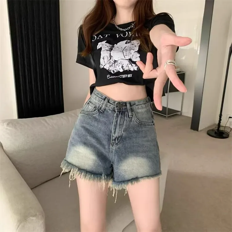 RENBEN Denim Shorts Women's Vintage Blue-3