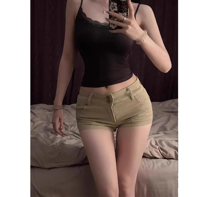 RENBEN Denim Shorts Women's Khaki-5