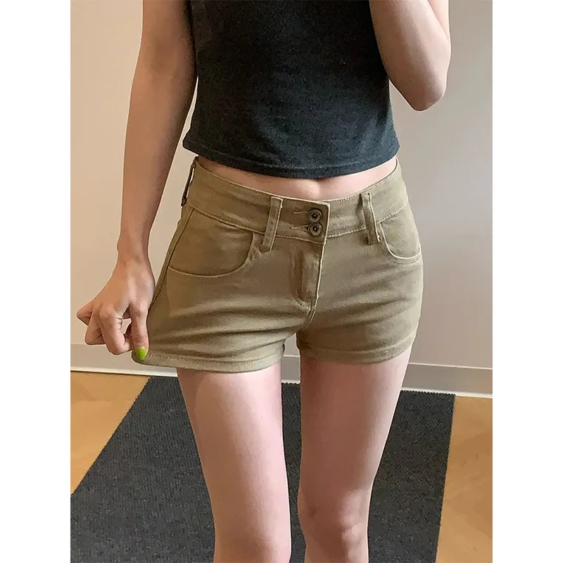 RENBEN Denim Shorts Women's Khaki-3