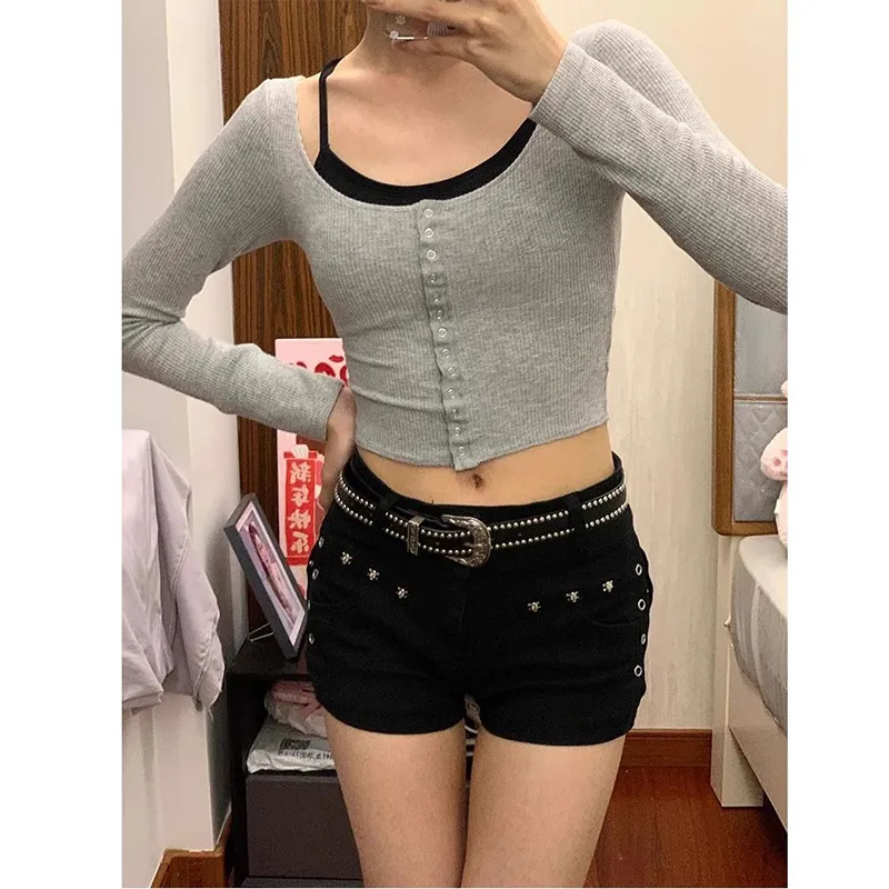 RENBEN Denim Shorts Women's Black-4