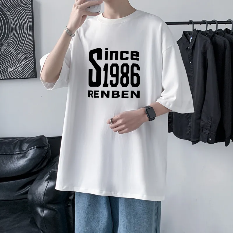 RENBEN Drop Shoulder Sleeve T Shirt Men's-1