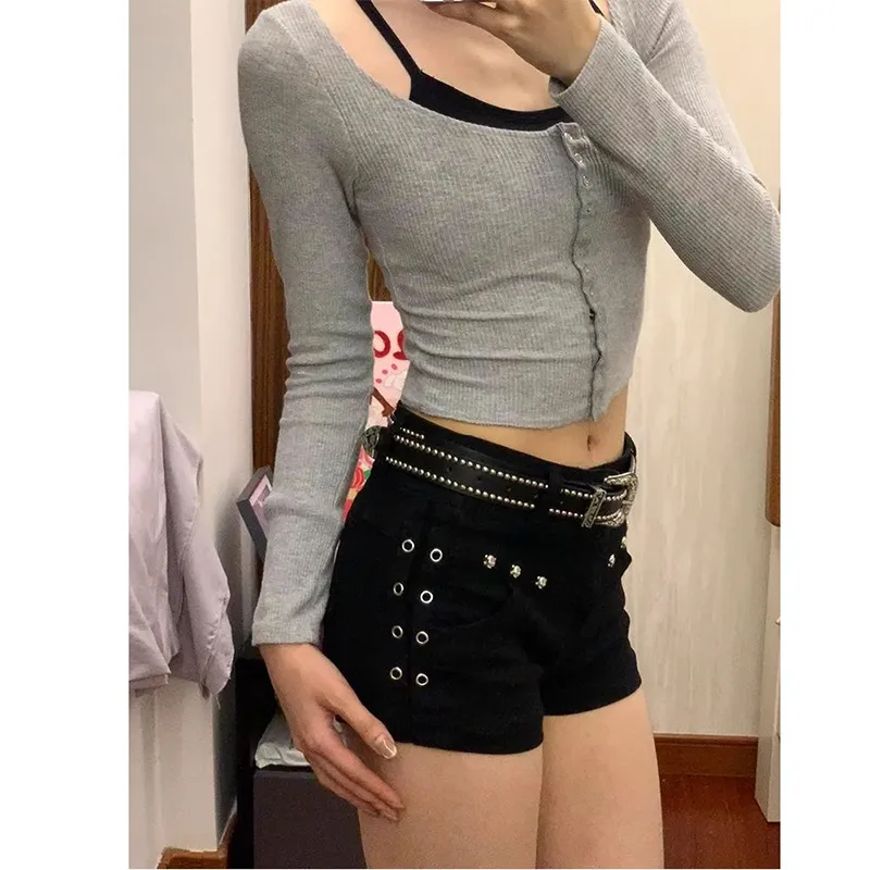 RENBEN Denim Shorts Women's Black-1