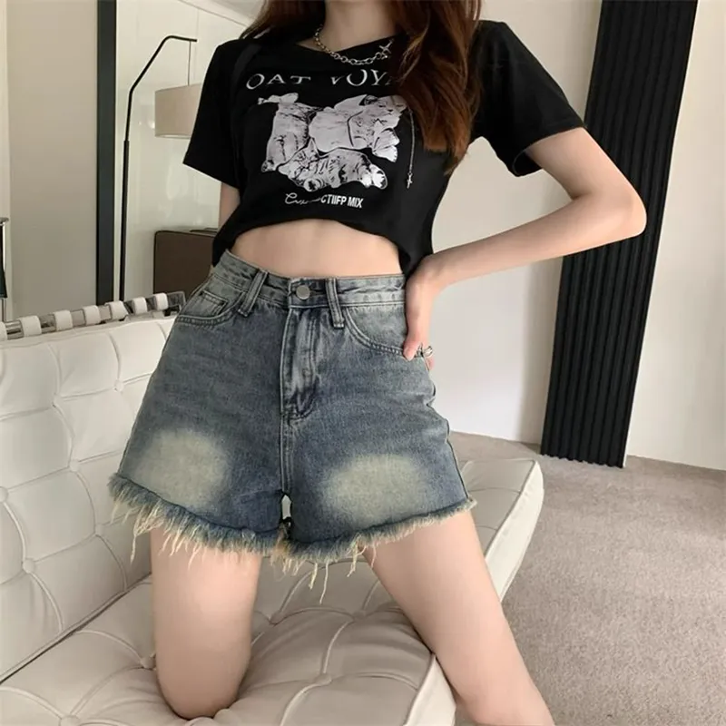 RENBEN Denim Shorts Women's Vintage Blue-5