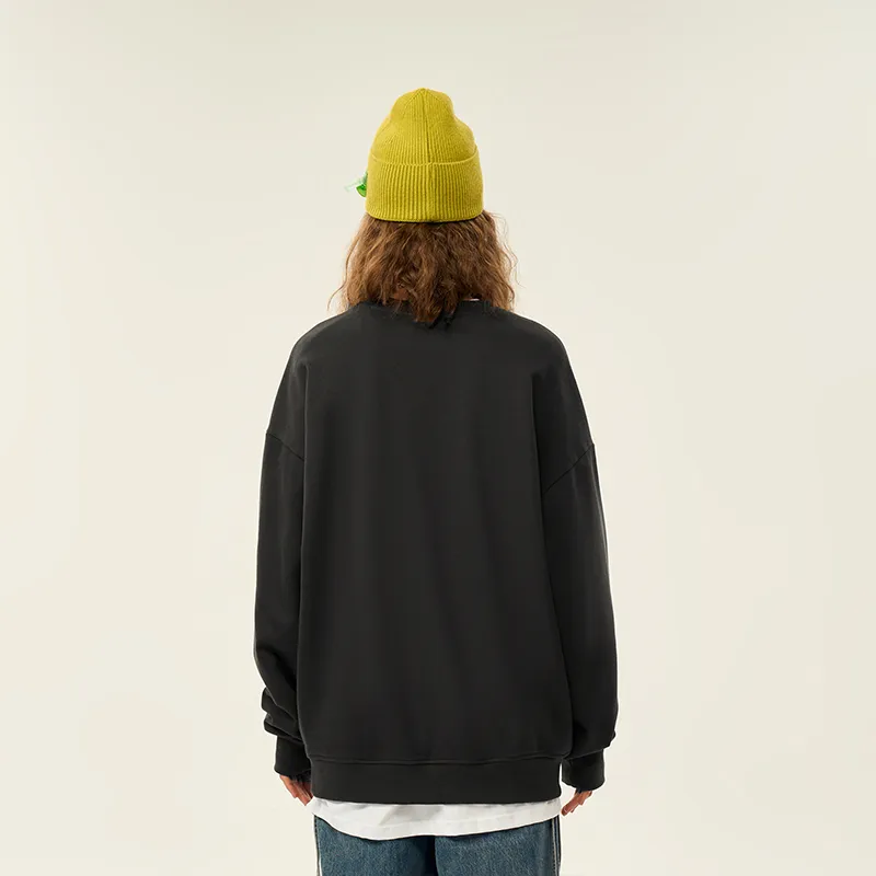 RENBEN Drop Shoulder Sleeve Long Sleeved Pullover Crew Neck Sweatshirt Unisex-0