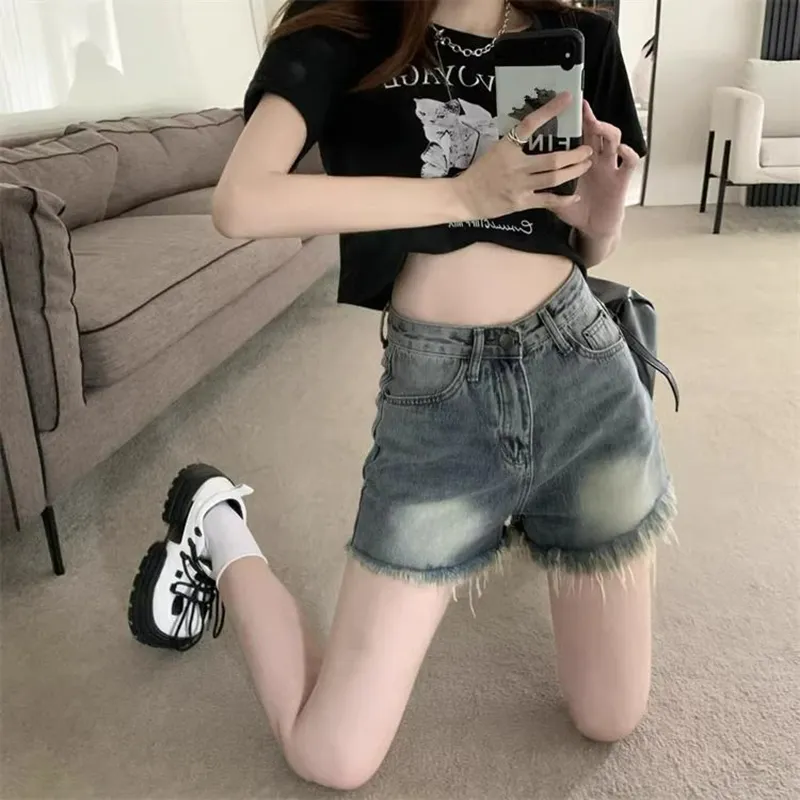 RENBEN Denim Shorts Women's Vintage Blue-4