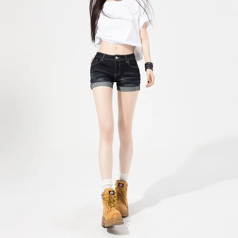 RENBEN Denim Shorts Women's Dark Blue-4