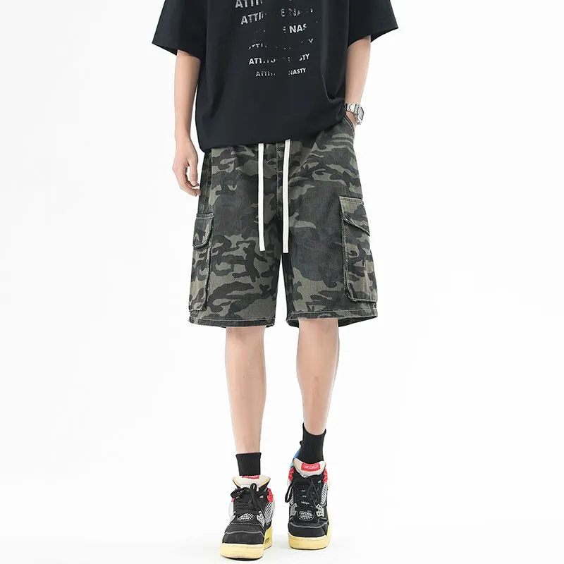 RENBEN Denim Shorts Unisex Camouflage Gray-11