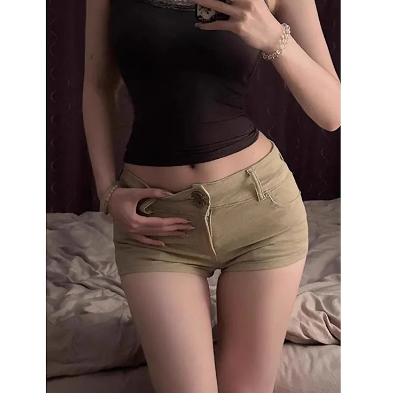 RENBEN Denim Shorts Women's Khaki-4