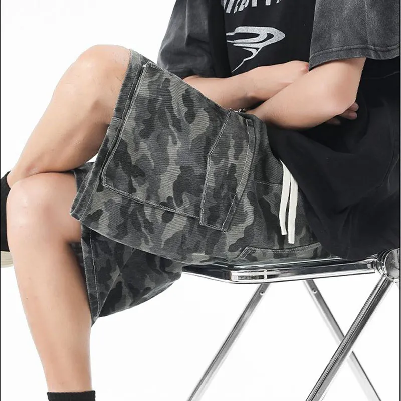 RENBEN Denim Shorts Unisex Camouflage Gray-6