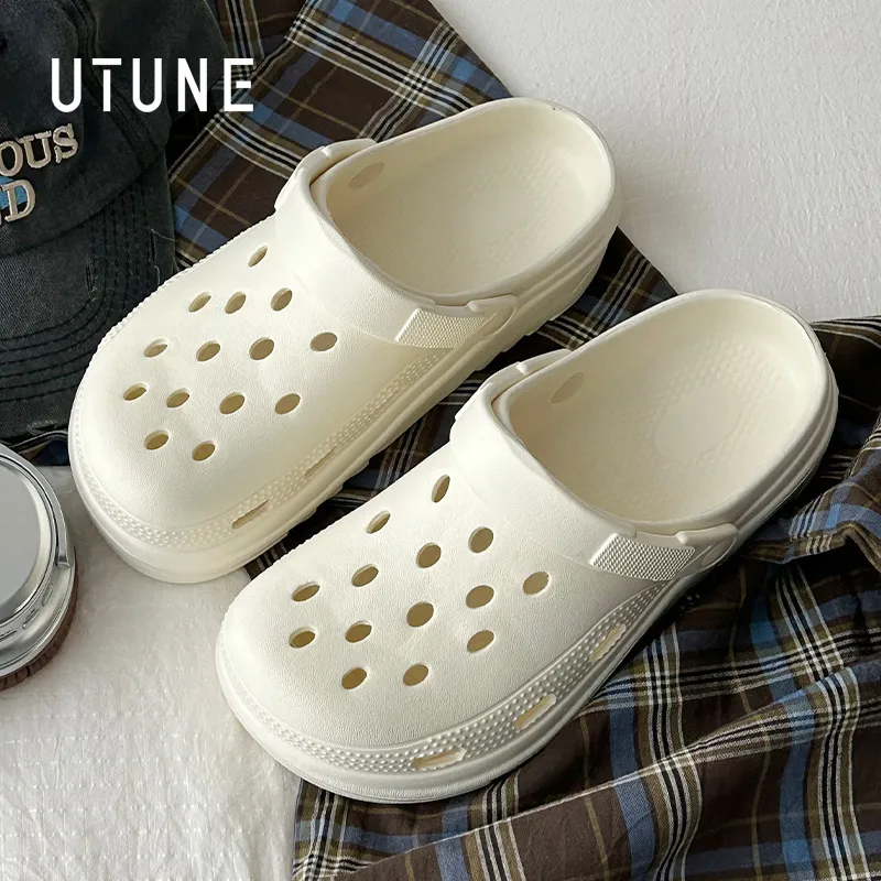 UTUNE Clogs Summer Platform Height Increasing Closed Toe Slip Resistant Home Slippers-1