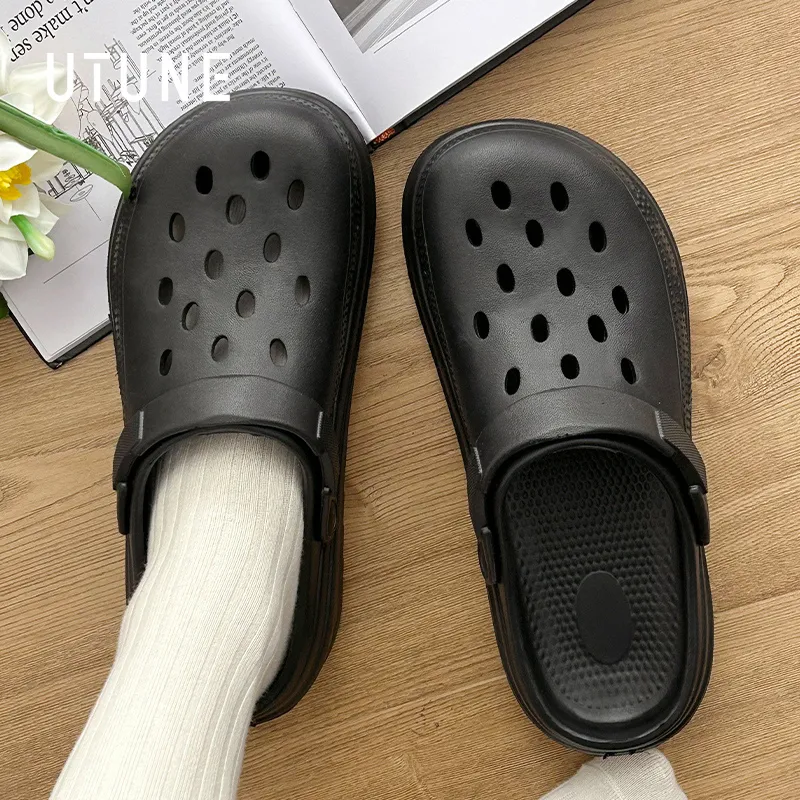UTUNE Clogs Summer Platform Height Increasing Closed Toe Slip Resistant Home Slippers-8