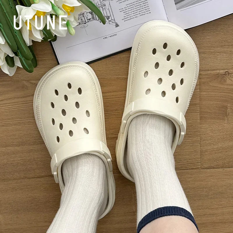 UTUNE Clogs Summer Platform Height Increasing Closed Toe Slip Resistant Home Slippers-2