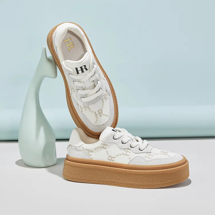 HR Height Increasing Low Top Skateboard Shoes Women's Beige-1