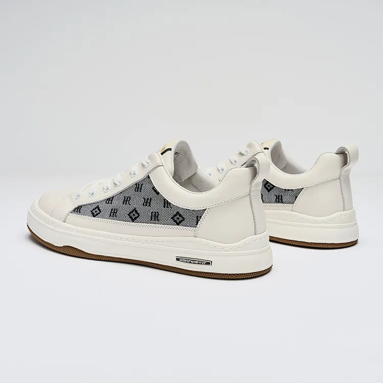 HR Height Increasing Low Top Skateboard Shoes Men's White Gray-4