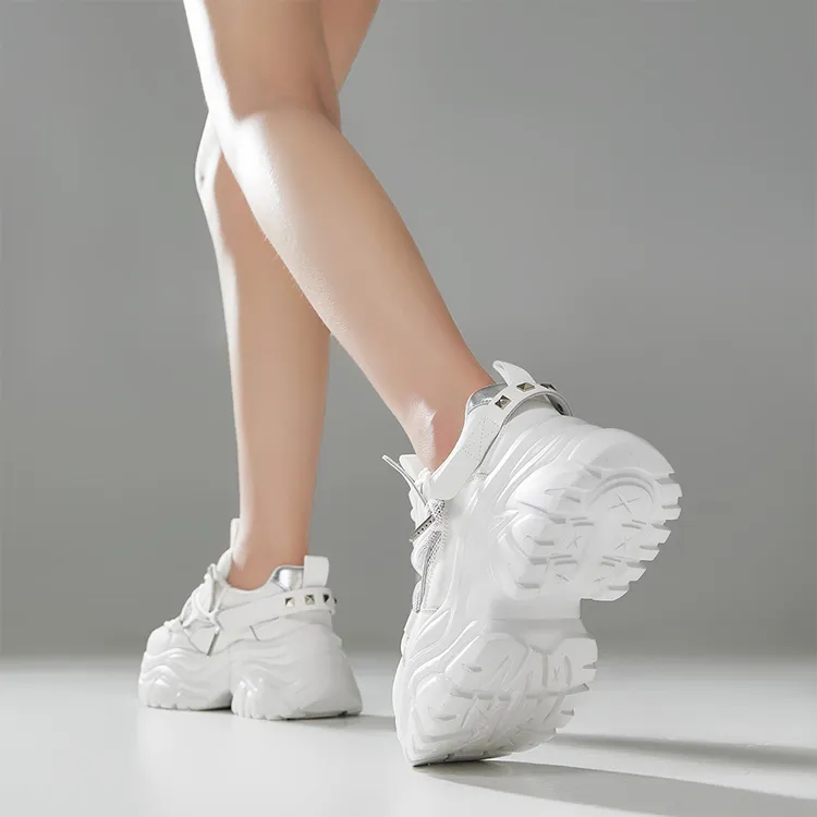 HR Height Increasing Breathable Abrasion Resistant Low Top Chunky Sneakers Women's-2