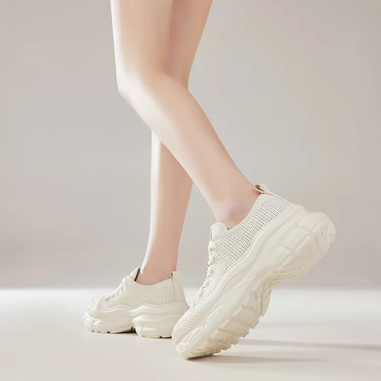 HR Breathable Low Top Chunky Sneakers Women's Beige-3