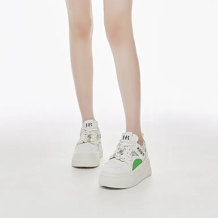 HR Low Top Skateboard Shoes Women's Beige Green-3