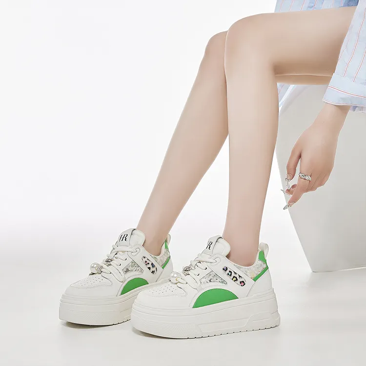 HR Low Top Skateboard Shoes Women's Beige Green-2