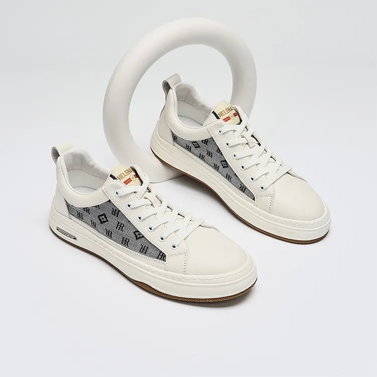 HR Height Increasing Low Top Skateboard Shoes Men's White Gray-1