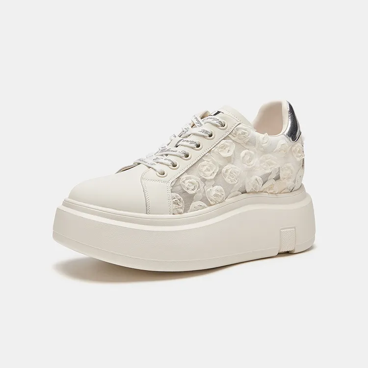 HR Low Top Skateboard Shoes Women's Beige Silver-1