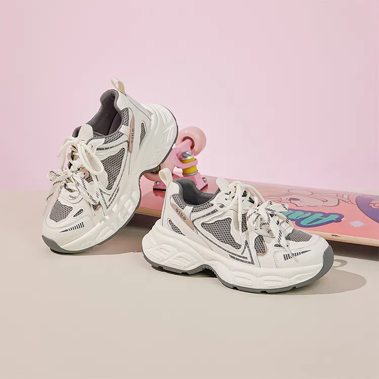 HR Low Top Chunky Sneakers Women's Beige Gray-1