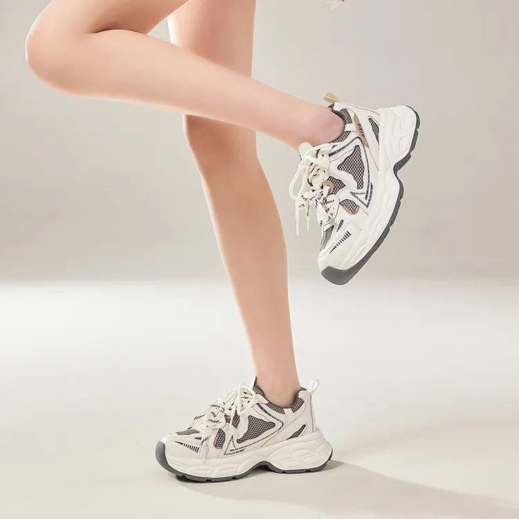 HR Low Top Chunky Sneakers Women's Beige Gray-4