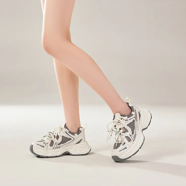 HR Low Top Chunky Sneakers Women's Beige Gray-3