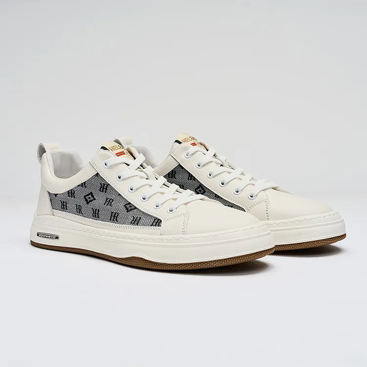 HR Height Increasing Low Top Skateboard Shoes Men's White Gray-3