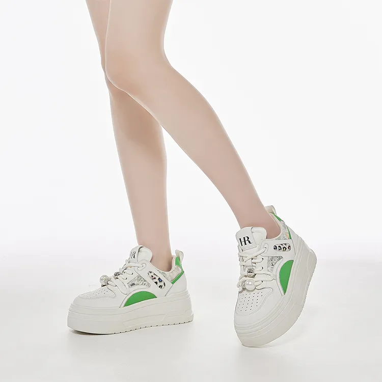 HR Low Top Skateboard Shoes Women's Beige Green-4