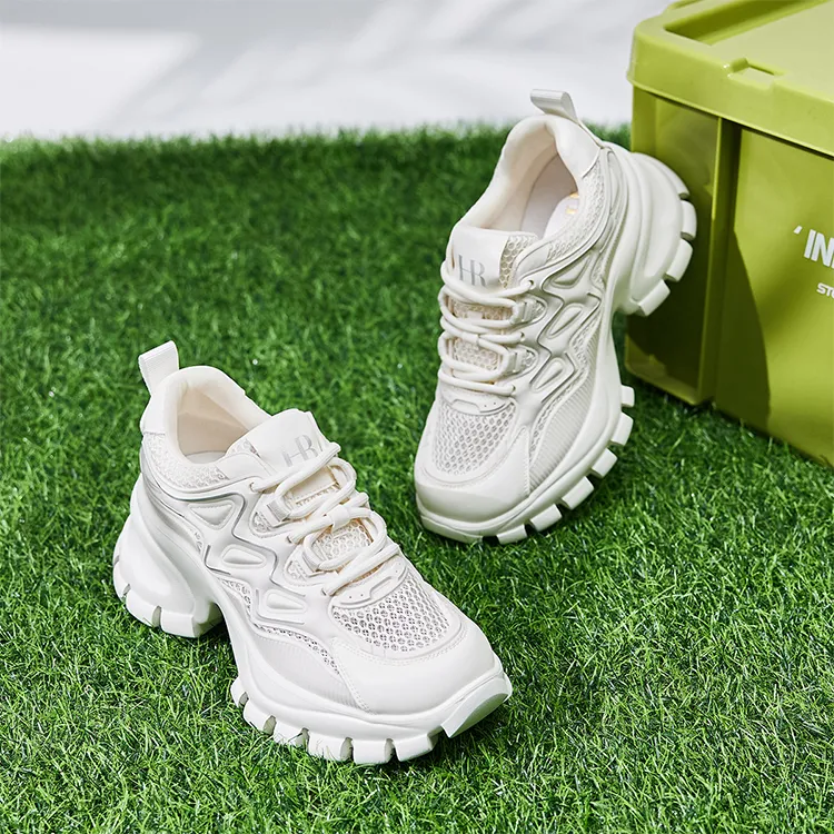 HR Breathable Low Top Chunky Sneakers Women's White-1