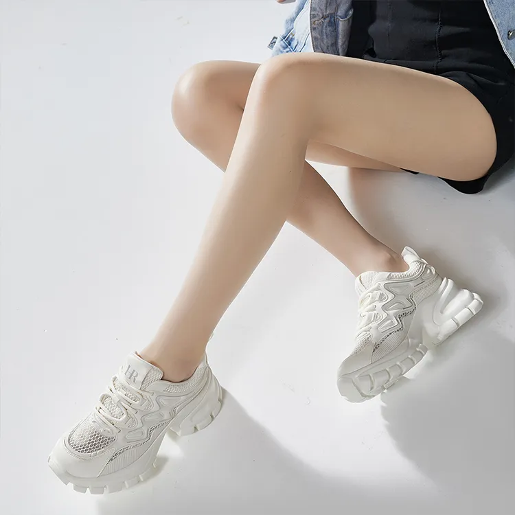 HR Breathable Low Top Chunky Sneakers Women's White-4