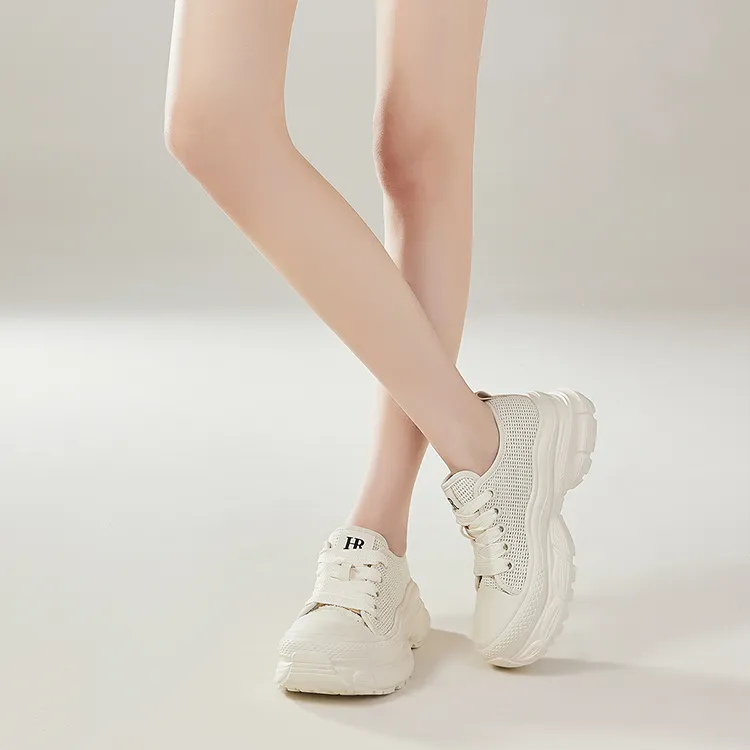 HR Breathable Low Top Chunky Sneakers Women's Beige-4