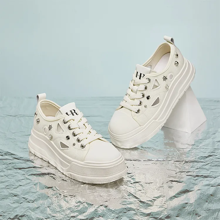 HR Breathable Height Increase Low Top Skateboard Shoes Women's White-1