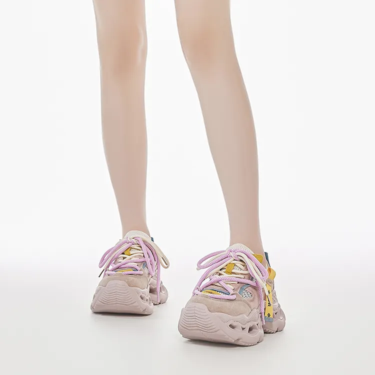HR Breathable Height Increase Low Top Chunky Sneakers Women's Pink-4