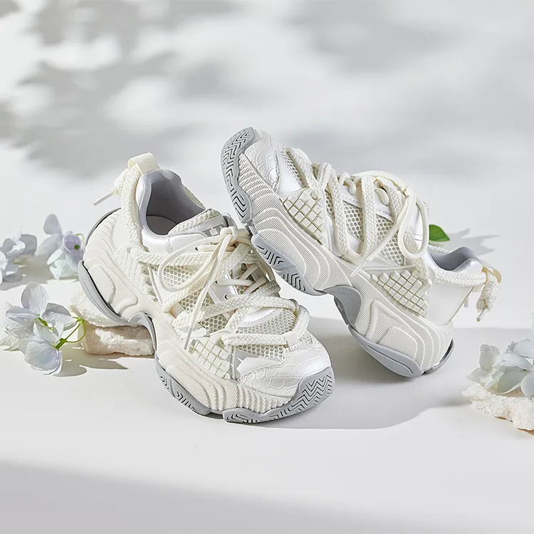 HR Breathable Low Top Chunky Sneakers Women's Beige-1
