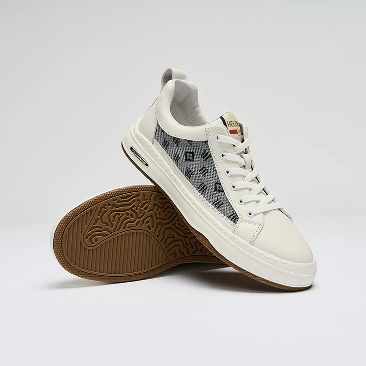 HR Height Increasing Low Top Skateboard Shoes Men's White Gray-5