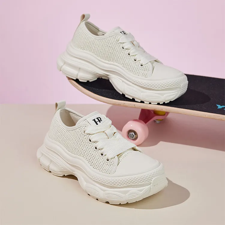 HR Breathable Low Top Chunky Sneakers Women's Beige-1
