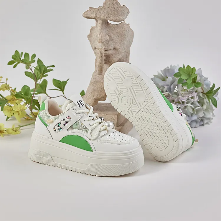 HR Low Top Skateboard Shoes Women's Beige Green-1