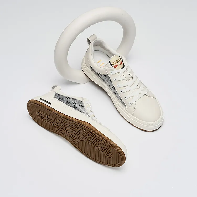 HR Height Increasing Low Top Skateboard Shoes Men's White Gray-2