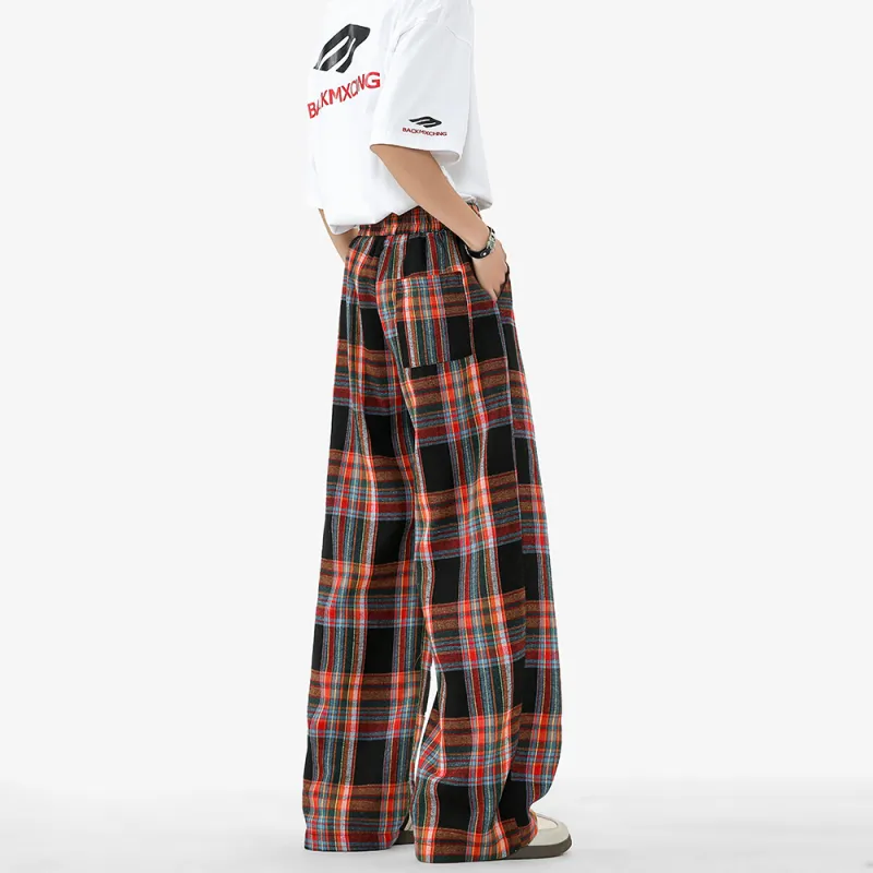 NOAHGIGI Casual Pants Unisex Black Red Plaid-4