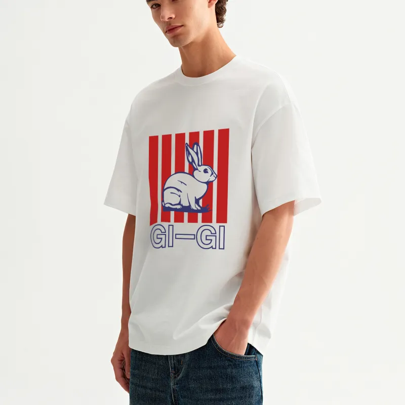NOAHGIGI T Shirts Unisex White Lucky Rabbit-3