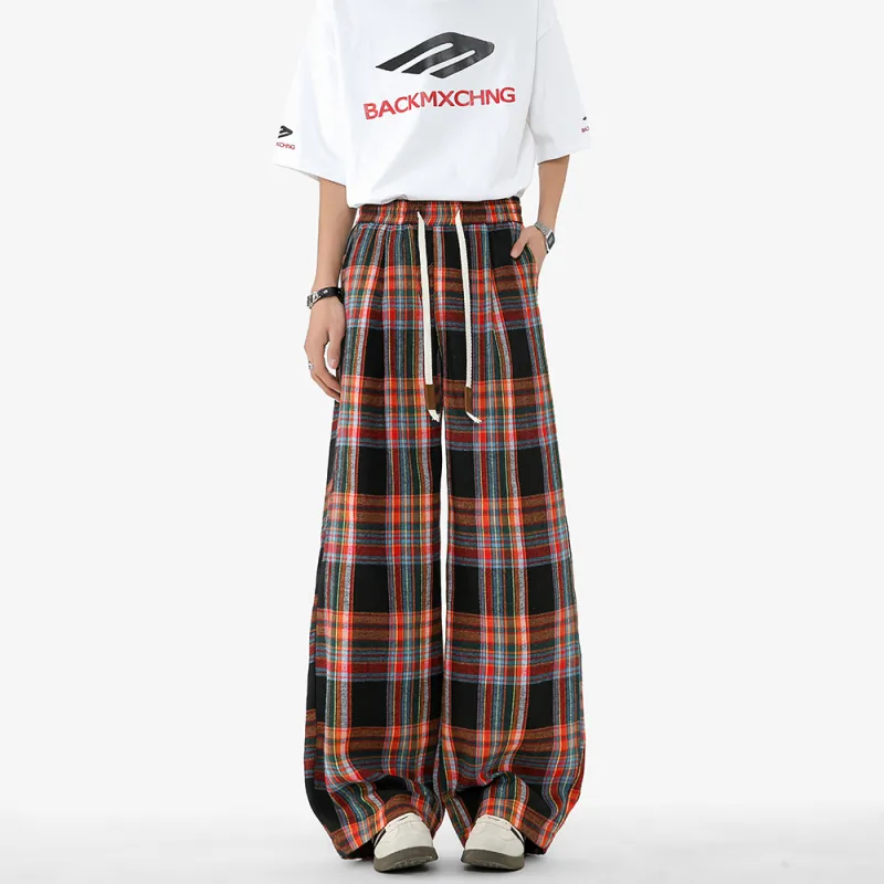 NOAHGIGI Casual Pants Unisex Black Red Plaid-2