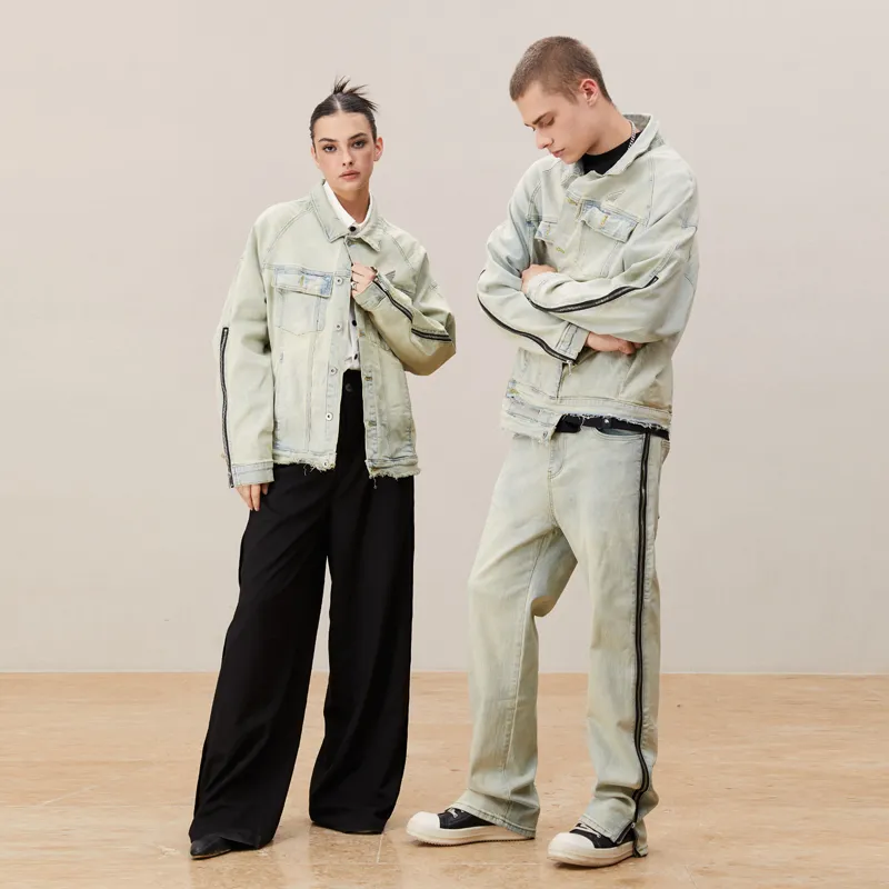 KREATE DENIM Washing Process Series Denim Jacket Unisex Yellow Mud Denim-13