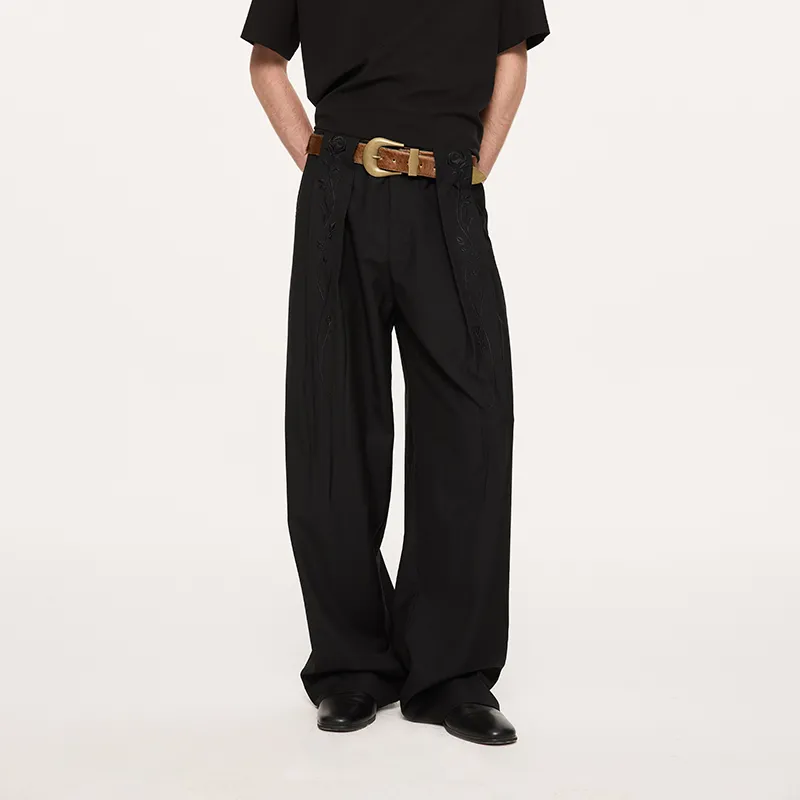 KREATE Suit Trousers Unisex Black[Rose Embroidery]-3