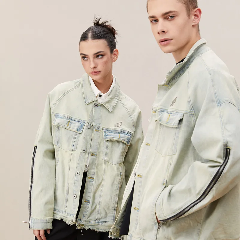 KREATE DENIM Washing Process Series Denim Jacket Unisex Yellow Mud Denim-9