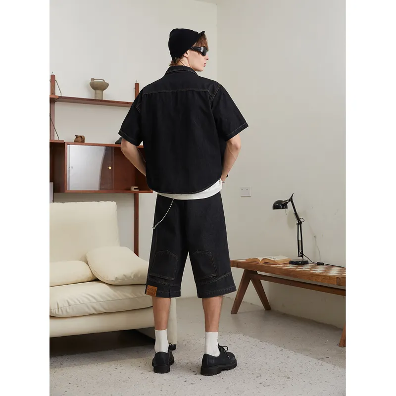 KREATE DENIM Washing Process Series Straight Fit Denim Shorts 7/8 Length Unisex-8