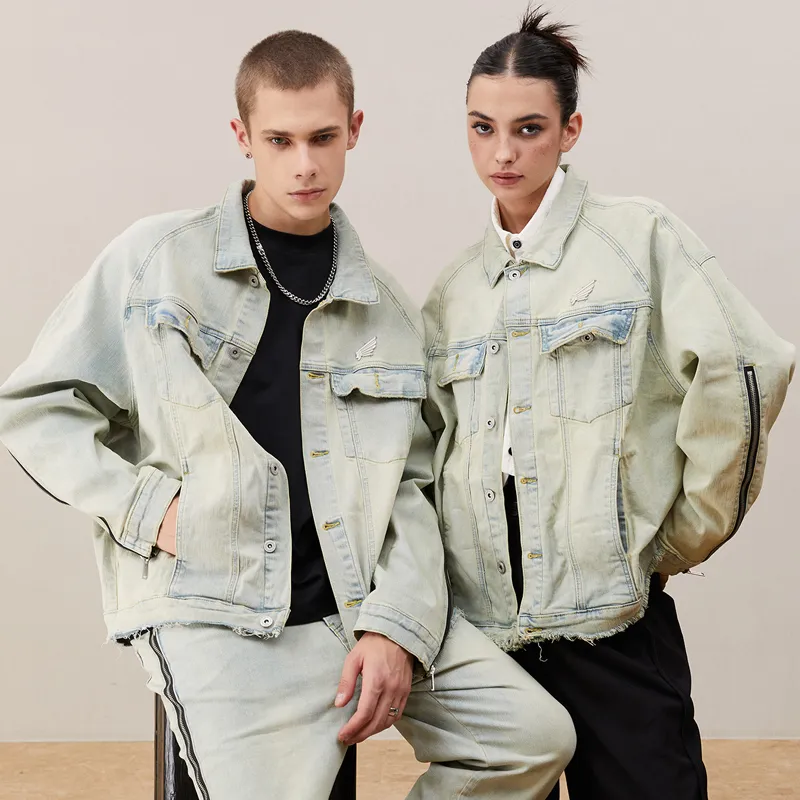KREATE DENIM Washing Process Series Denim Jacket Unisex Yellow Mud Denim-12