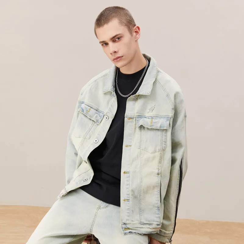 KREATE DENIM Washing Process Series Denim Jacket Unisex Yellow Mud Denim-7