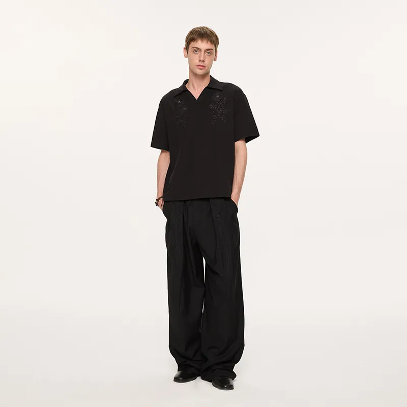 KREATE Suit Trousers Unisex Black[Rose Embroidery]-4