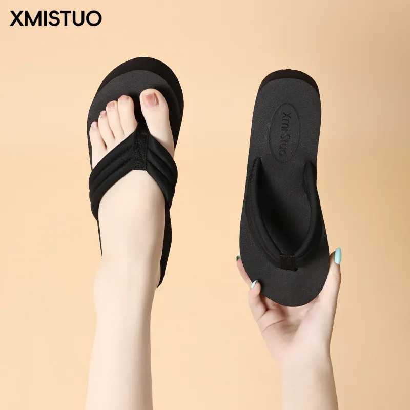 XMISTUO Minimalist Style Vintage Height Increasing Flip Flops For Women's Summer Fashion Wedge Heel Platform Sandal-5